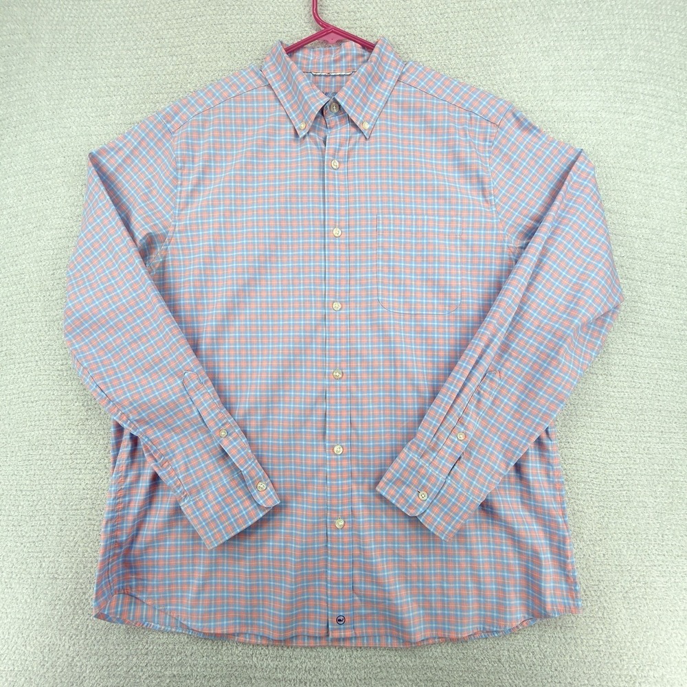 Vineyard Vines OTG On-The-Go Performance Shirt Large Brrr Plaid Stretch Blue